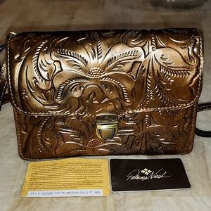Patricia Nash Bronze Brown Tooled Crossbody NWOT